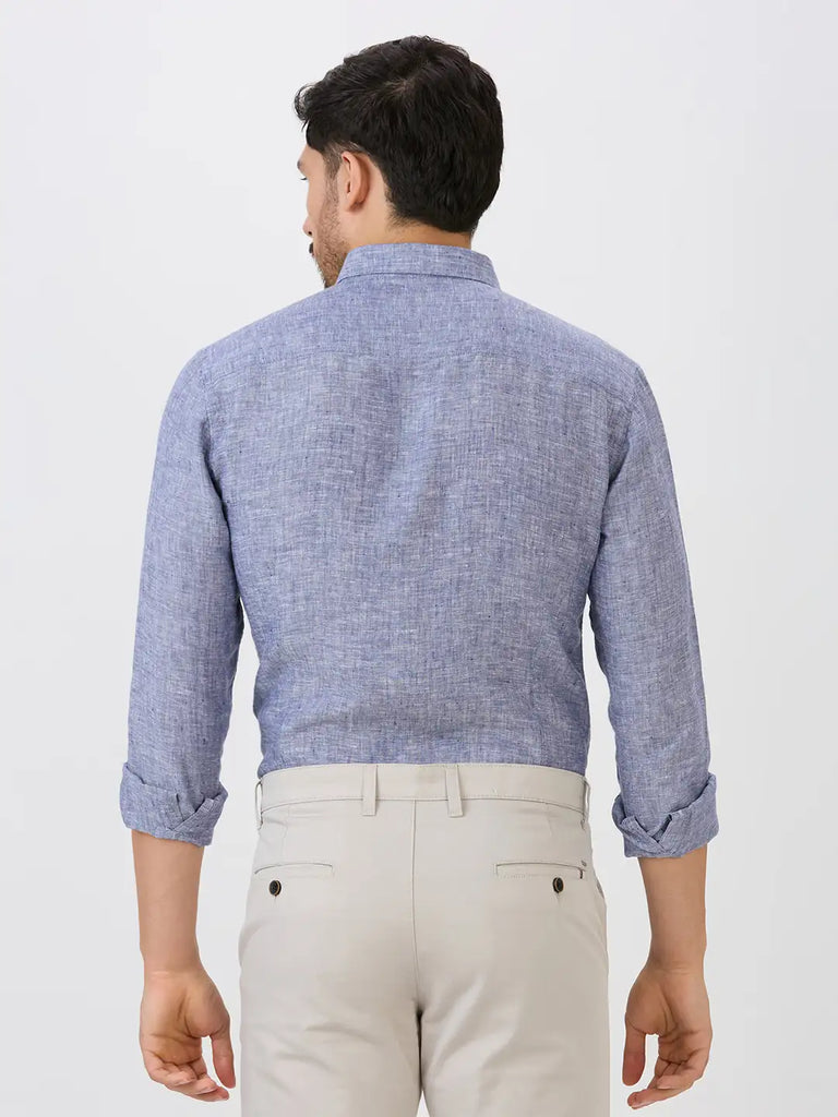 Oxford Blue Slim Fit Premium Linen Solid Shirt