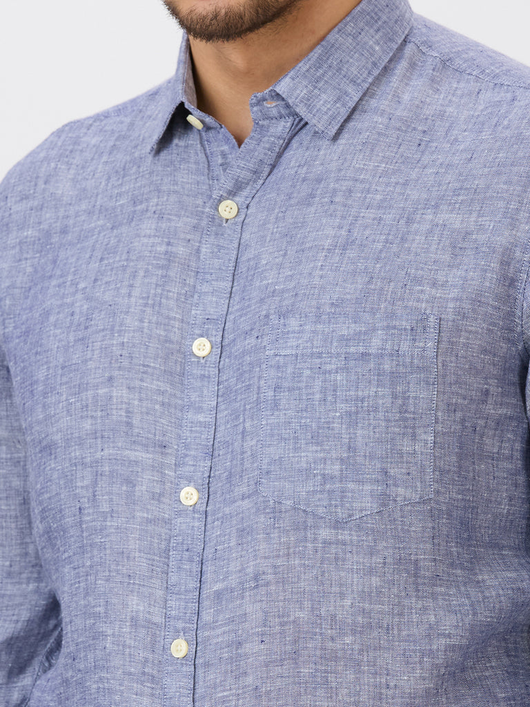 Oxford Blue Slim Fit Premium Linen Solid Shirt