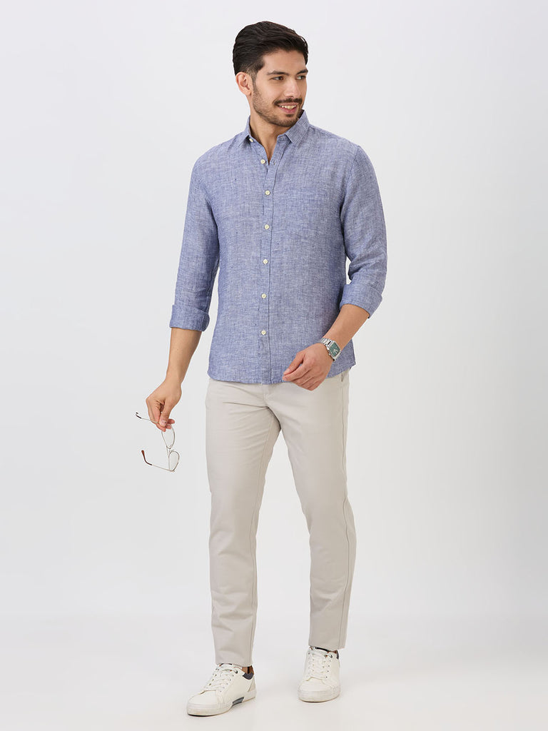 Oxford Blue Slim Fit Premium Linen Solid Shirt