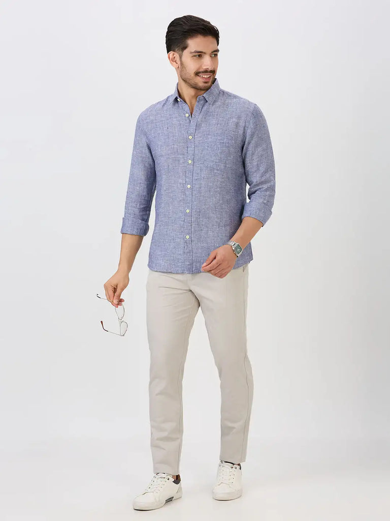 Oxford Blue Slim Fit Premium Linen Solid Shirt