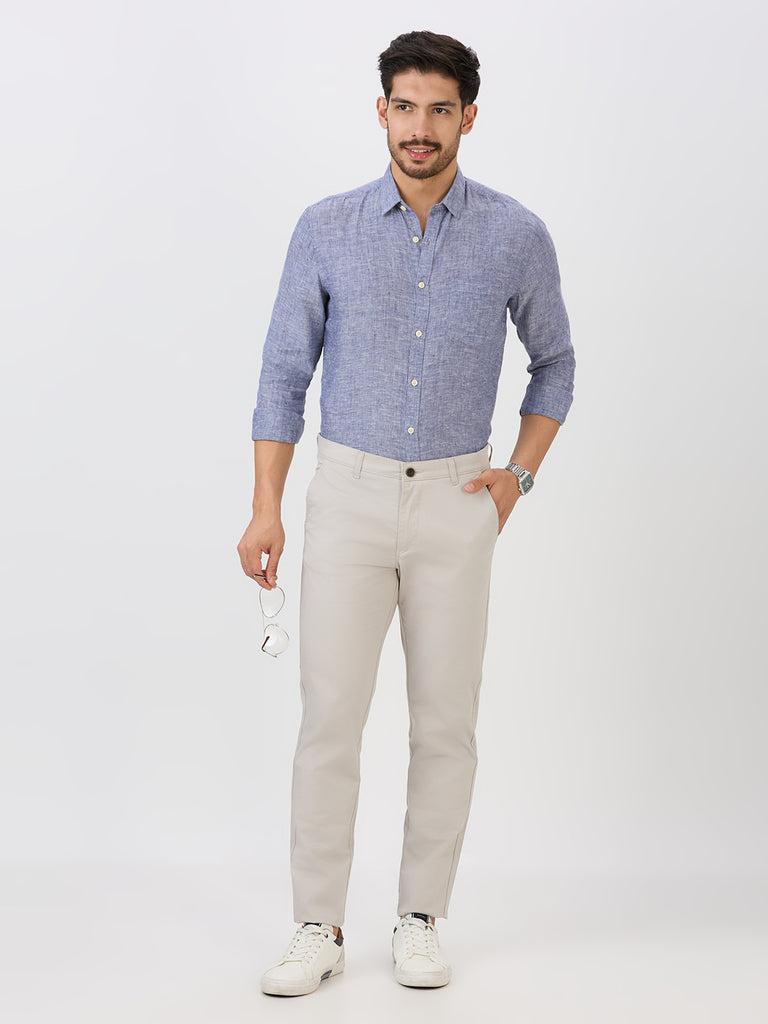Oxford Blue Slim Fit Premium Linen Solid Shirt