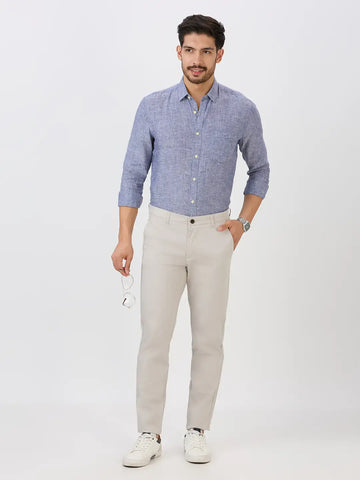 Oxford Blue Slim Fit Premium Linen Solid Shirt