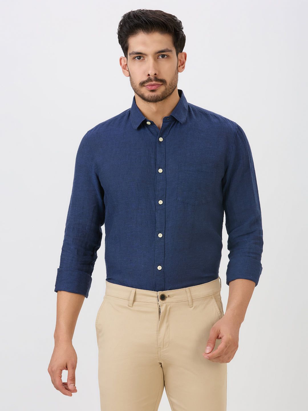 Cobalt Slim Fit Premium Linen Solid Shirt
