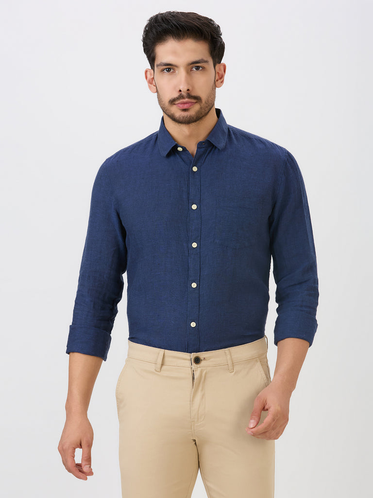 Cobalt Slim Fit Premium Linen Solid Shirt