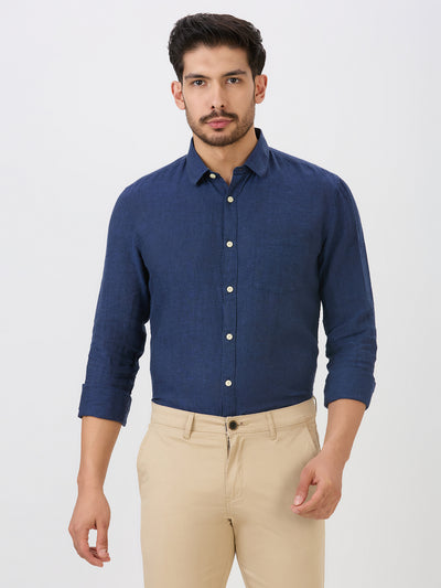 Cobalt Slim Fit Premium Linen Solid Shirt