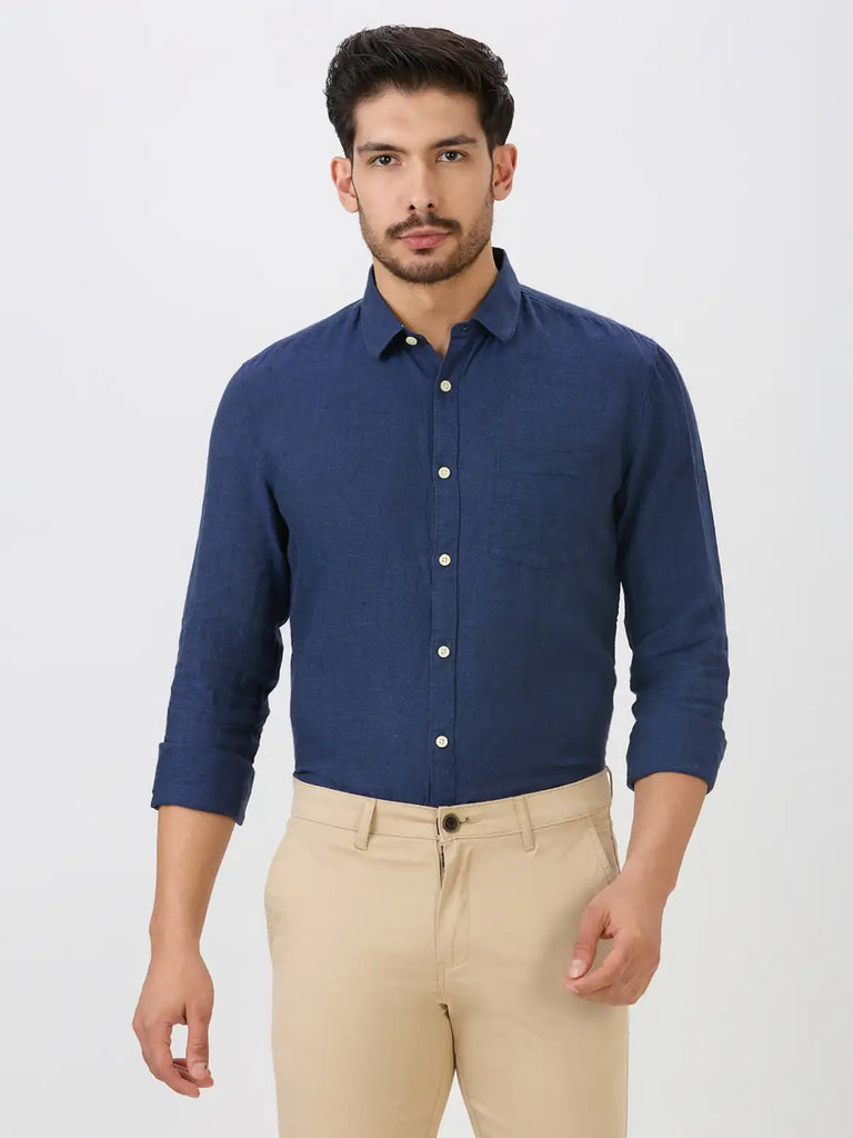 Cobalt Slim Fit Premium Linen Solid Shirt