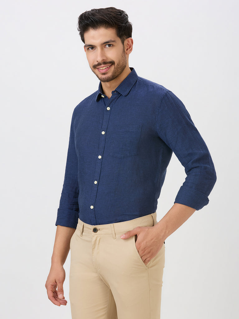 Cobalt Slim Fit Premium Linen Solid Shirt