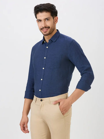 Cobalt Slim Fit Premium Linen Solid Shirt
