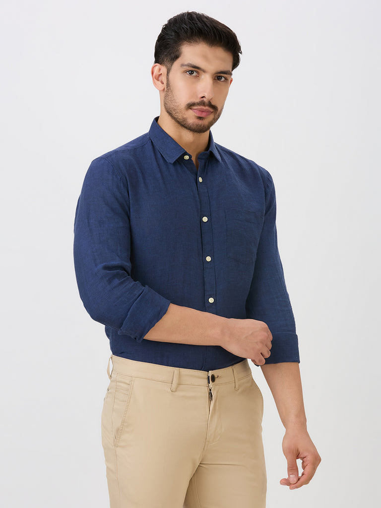 Cobalt Slim Fit Premium Linen Solid Shirt