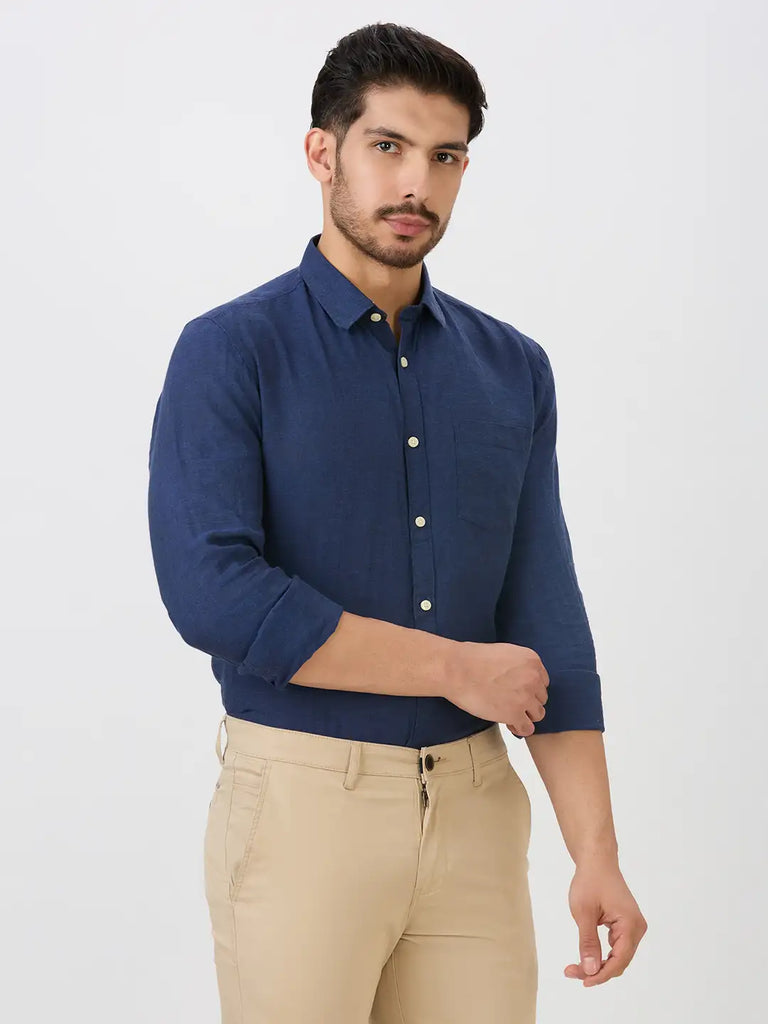 Cobalt Slim Fit Premium Linen Solid Shirt
