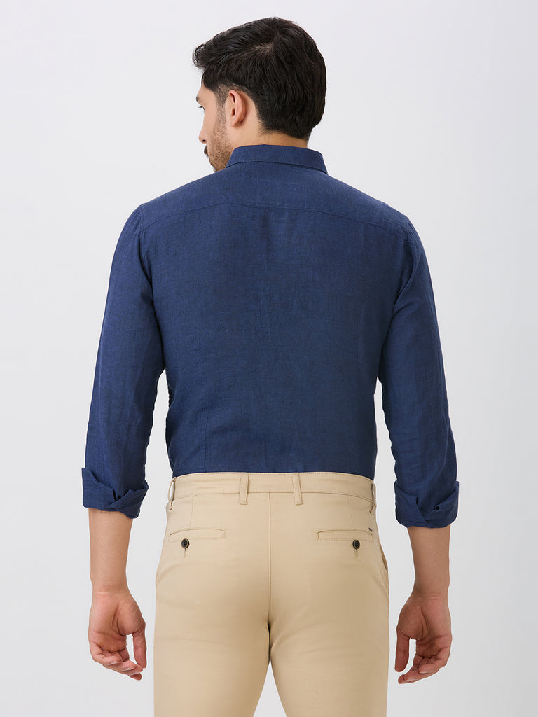 Cobalt Slim Fit Premium Linen Solid Shirt