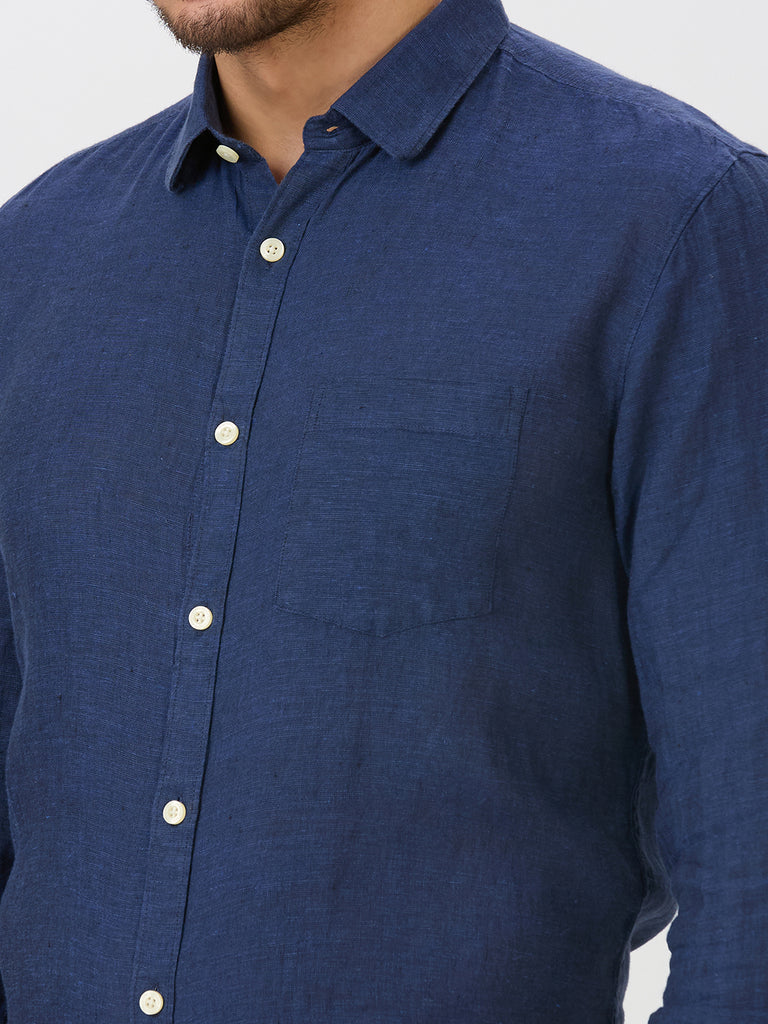 Cobalt Slim Fit Premium Linen Solid Shirt