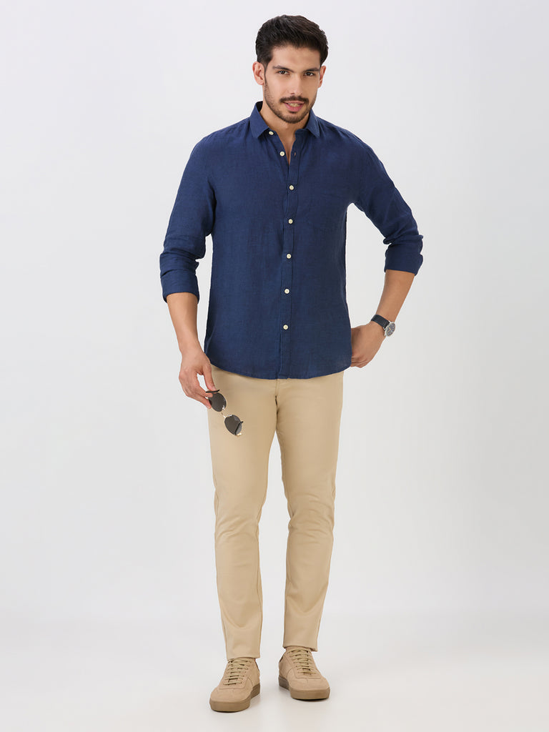 Cobalt Slim Fit Premium Linen Solid Shirt