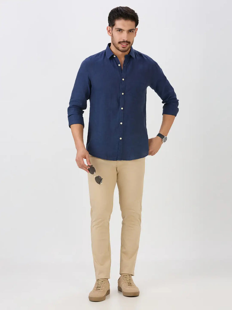 Cobalt Slim Fit Premium Linen Solid Shirt