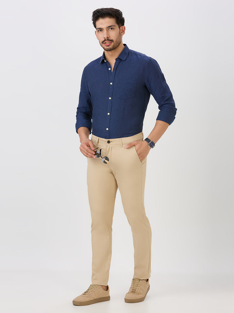 Cobalt Slim Fit Premium Linen Solid Shirt