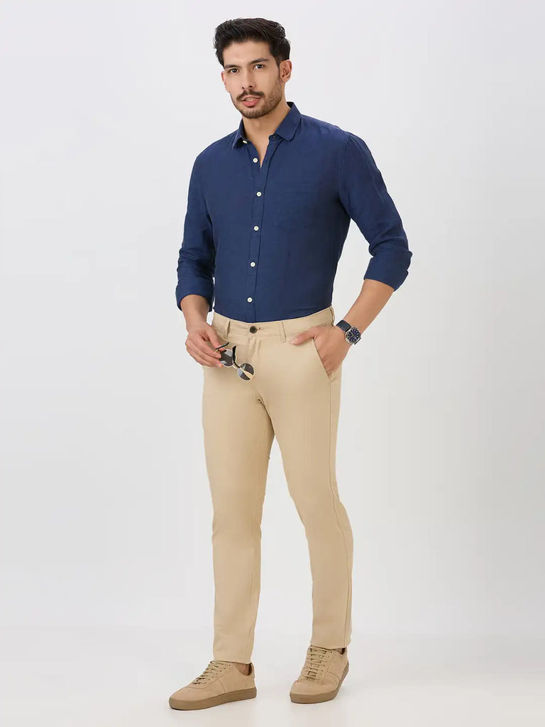 Cobalt Slim Fit Premium Linen Solid Shirt