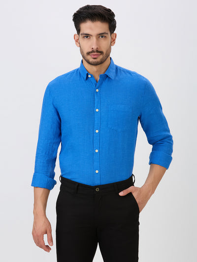 Royal Blue Slim Fit Premium Linen Solid Shirt