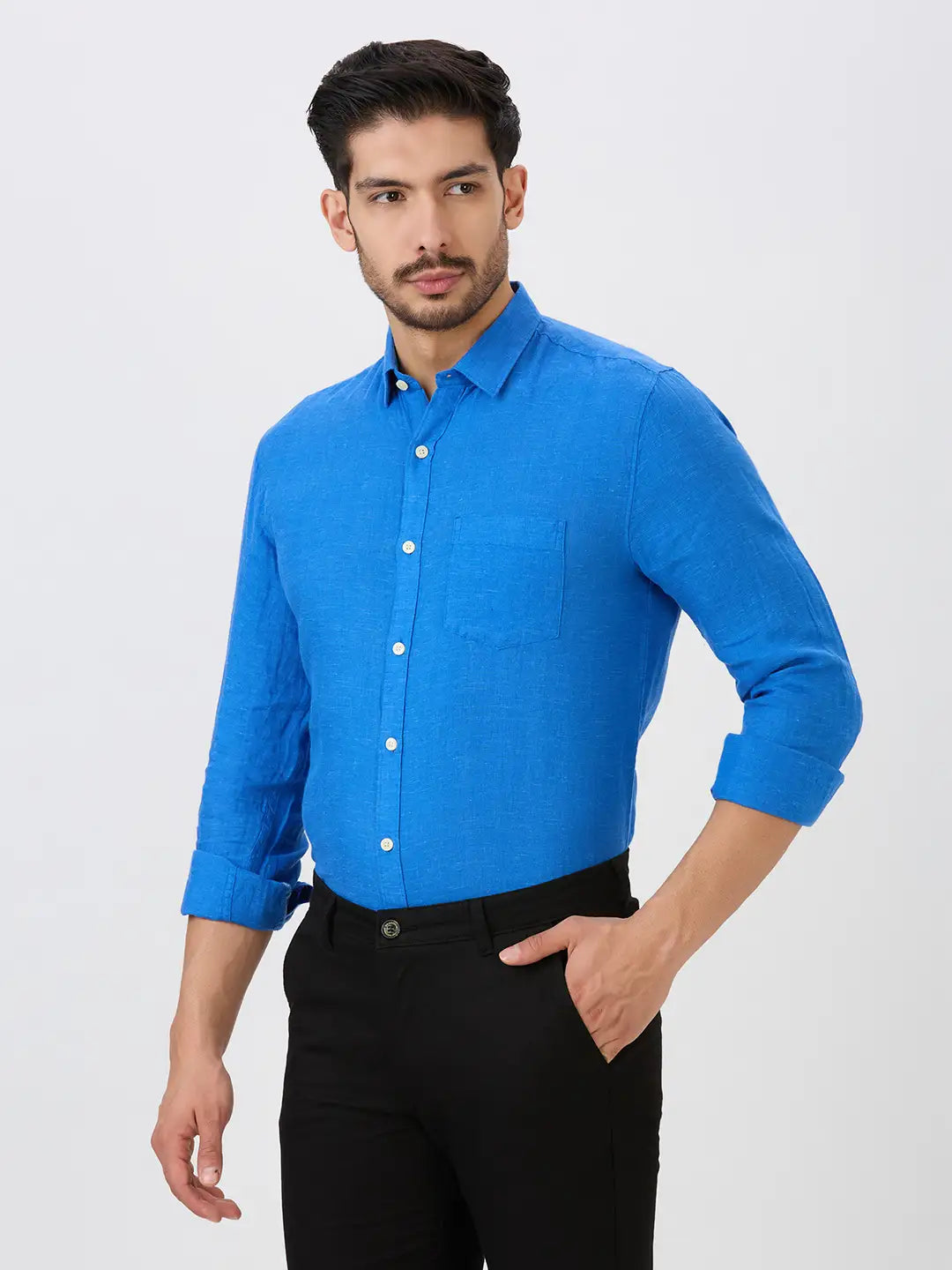 Royal Blue Slim Fit Premium Linen Solid Shirt
