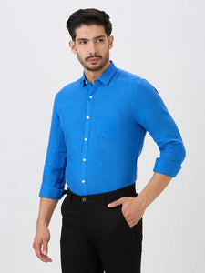 Royal Blue Slim Fit Premium Linen Solid Shirt