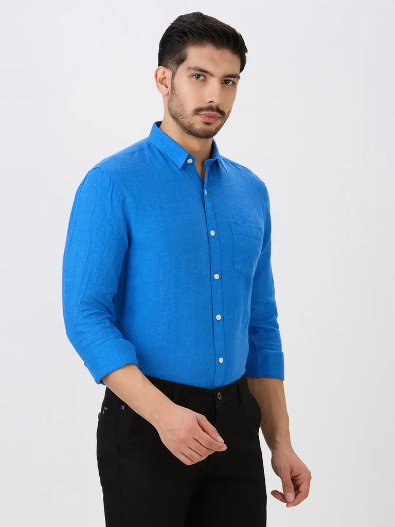 Royal Blue Slim Fit Premium Linen Solid Shirt