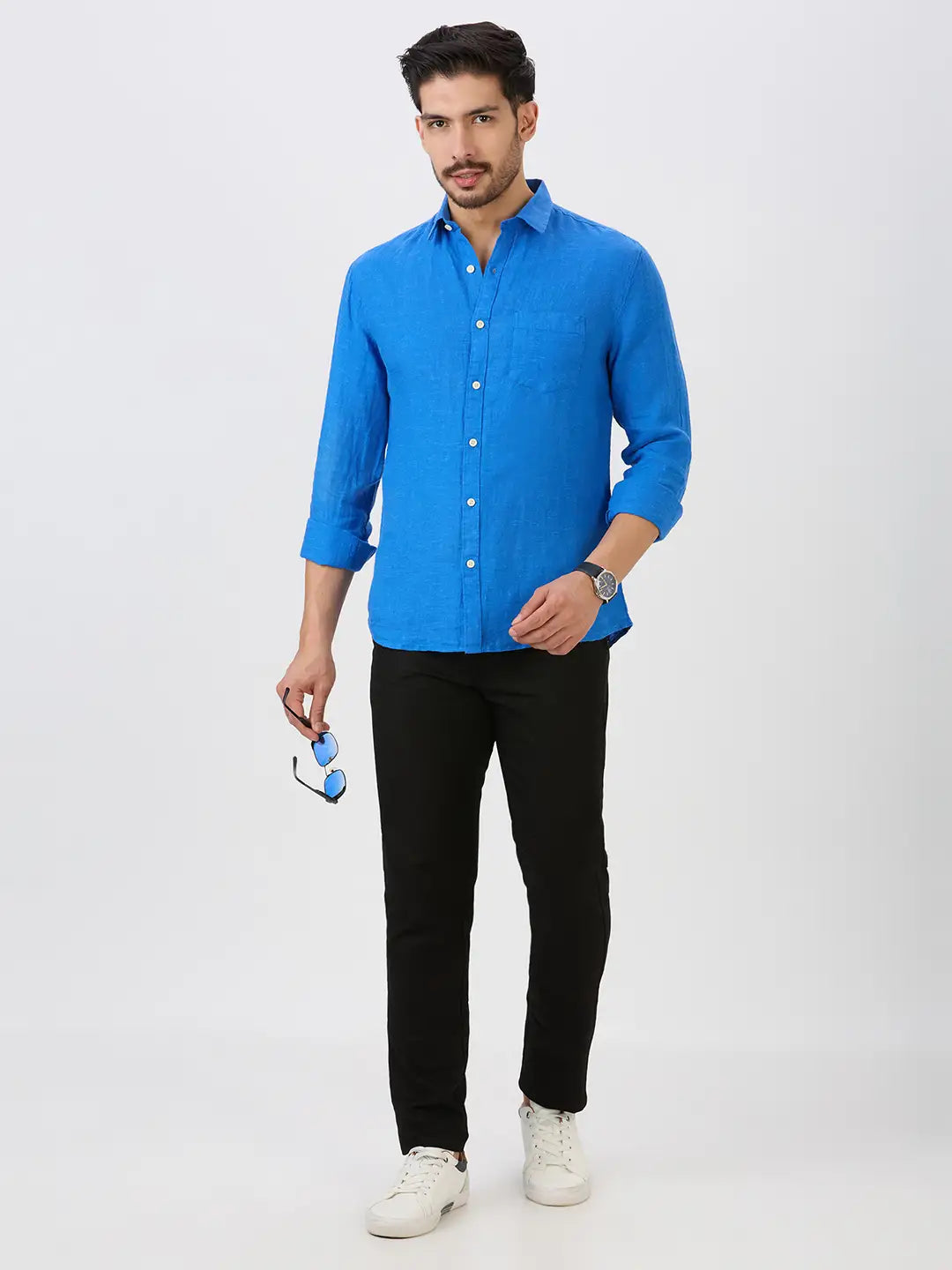 Royal Blue Slim Fit Premium Linen Solid Shirt