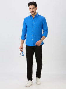 Royal Blue Slim Fit Premium Linen Solid Shirt
