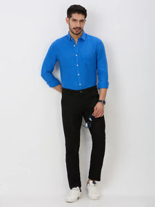 Royal Blue Slim Fit Premium Linen Solid Shirt