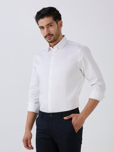 White Slim Fit Premium Cotton Satin Lycra Solid Shirt