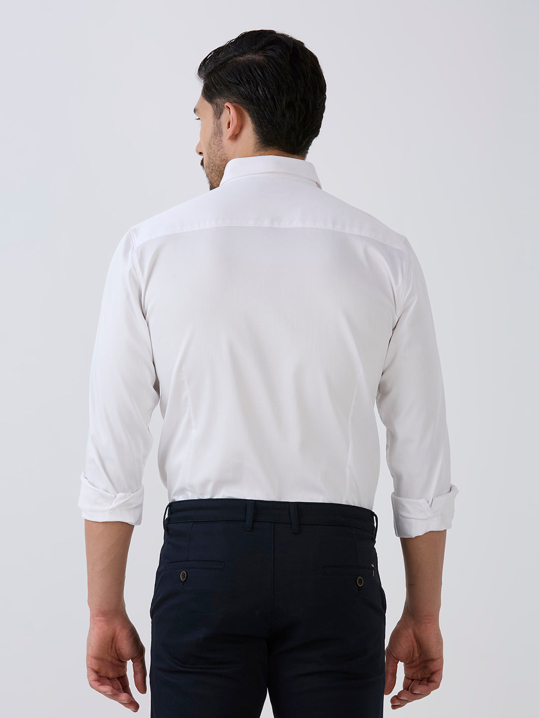 White Slim Fit Premium Cotton Satin Lycra Solid Shirt