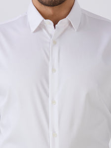 White Slim Fit Premium Cotton Satin Lycra Solid Shirt