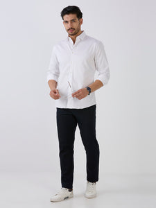 White Slim Fit Premium Cotton Satin Lycra Solid Shirt