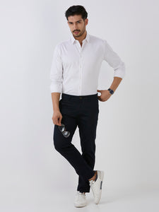 White Slim Fit Premium Cotton Satin Lycra Solid Shirt