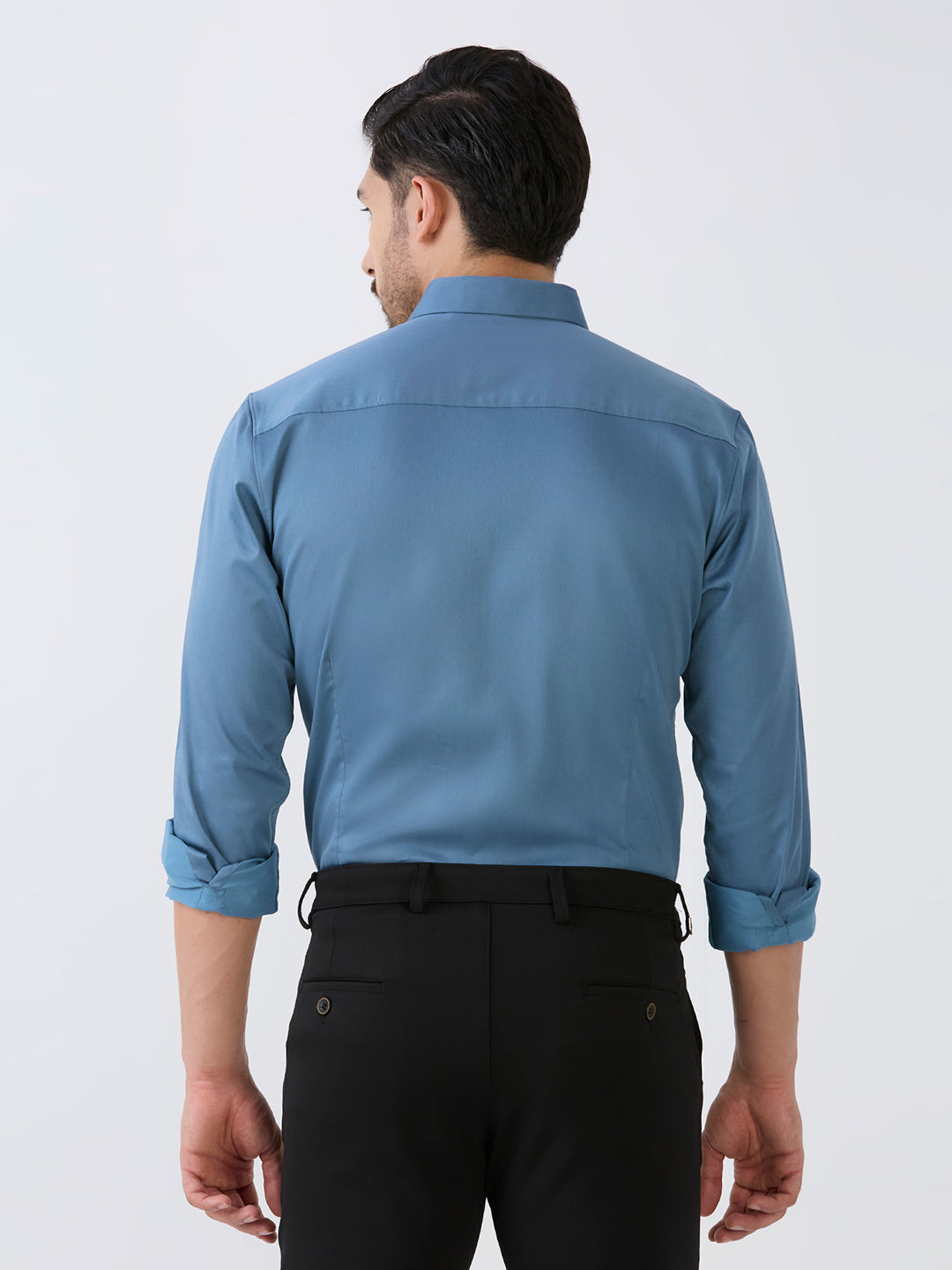 Pearl Blue Slim Fit Premium Cotton Satin Lycra Solid Shirt