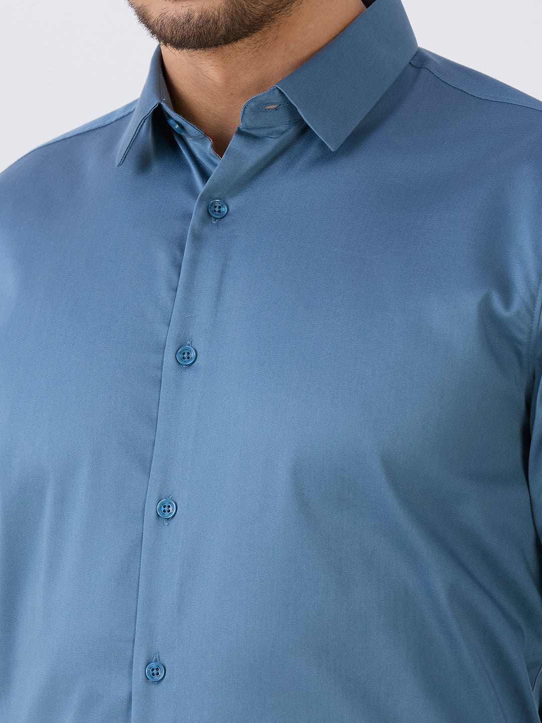 Pearl Blue Slim Fit Premium Cotton Satin Lycra Solid Shirt