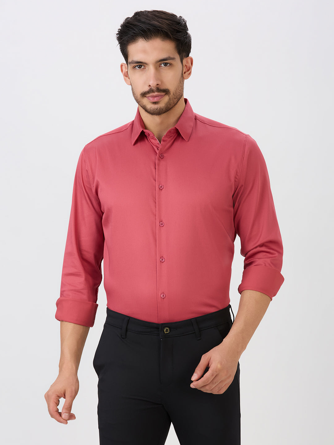 Cherry Slim Fit Premium Cotton Satin Lycra Solid Shirt