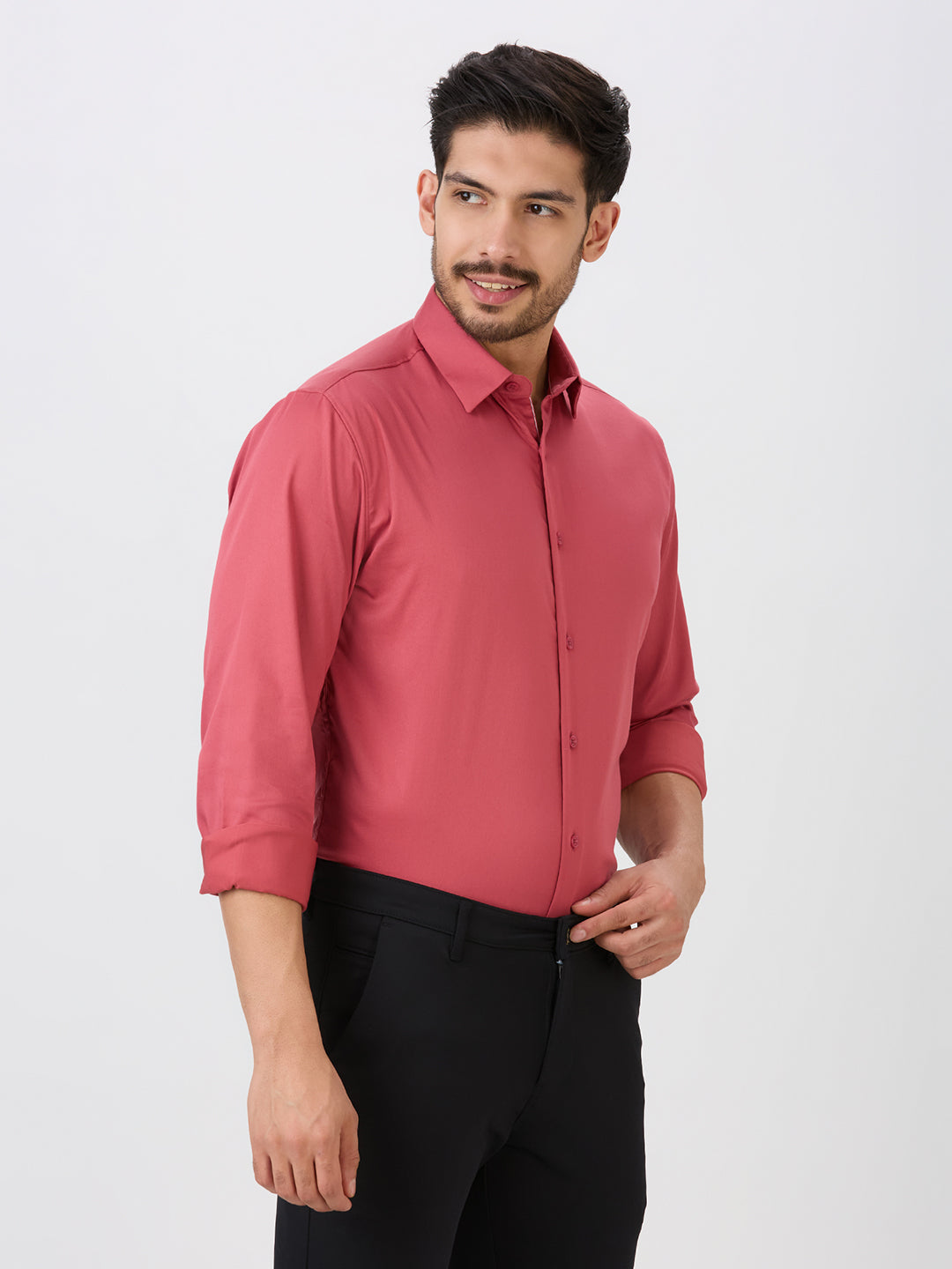 Cherry Slim Fit Premium Cotton Satin Lycra Solid Shirt