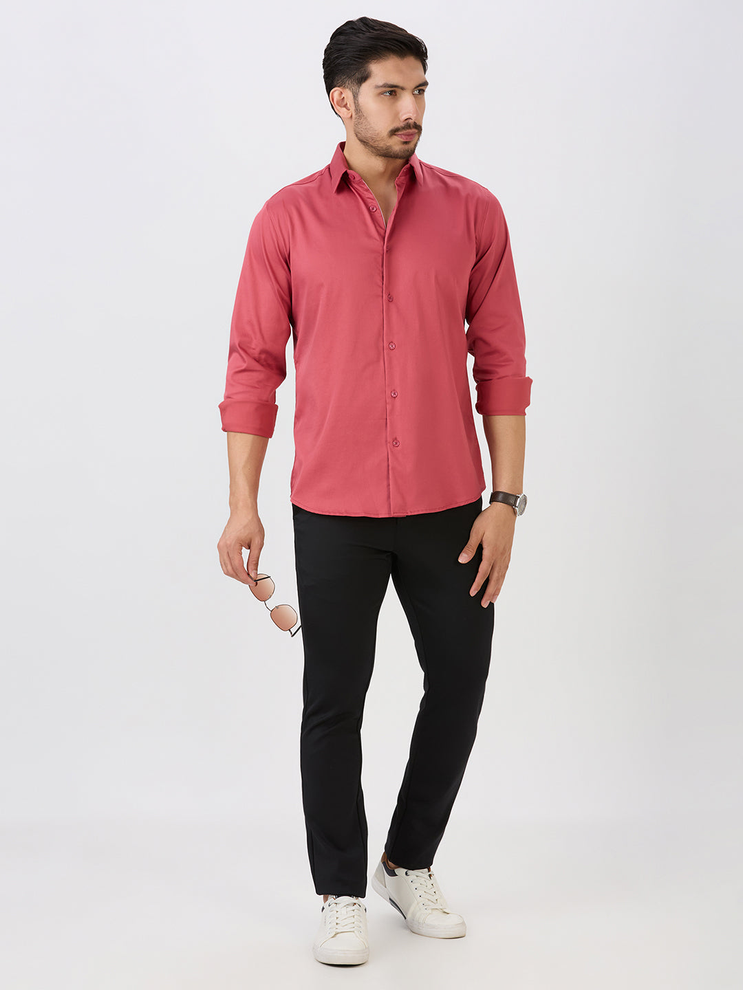Cherry Slim Fit Premium Cotton Satin Lycra Solid Shirt