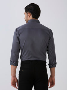 Grey Slim Fit Premium Cotton Satin Lycra Solid Shirt