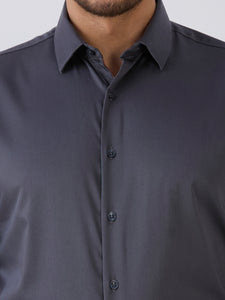 Grey Slim Fit Premium Cotton Satin Lycra Solid Shirt