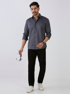 Grey Slim Fit Premium Cotton Satin Lycra Solid Shirt