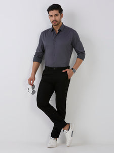 Grey Slim Fit Premium Cotton Satin Lycra Solid Shirt