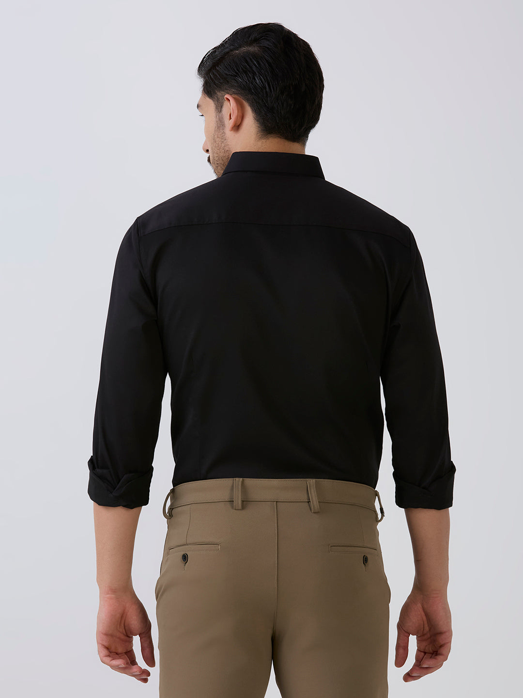 Black Slim Fit Premium Cotton Satin Lycra Solid Shirt