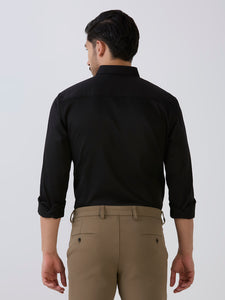 Black Slim Fit Premium Cotton Satin Lycra Solid Shirt