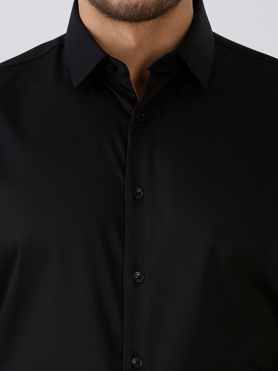 Black Slim Fit Premium Cotton Satin Lycra Solid Shirt