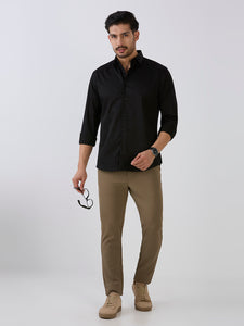 Black Slim Fit Premium Cotton Satin Lycra Solid Shirt