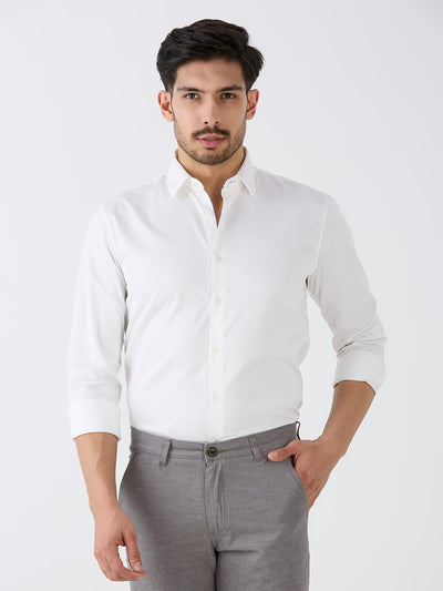 White Slim Fit Premium Cotton Satin Solid Shirt