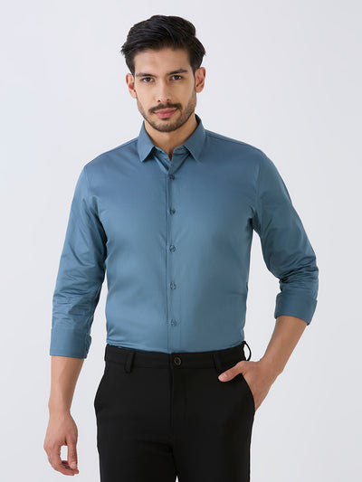 Sea Green Slim Fit Premium Cotton Satin Solid Shirt