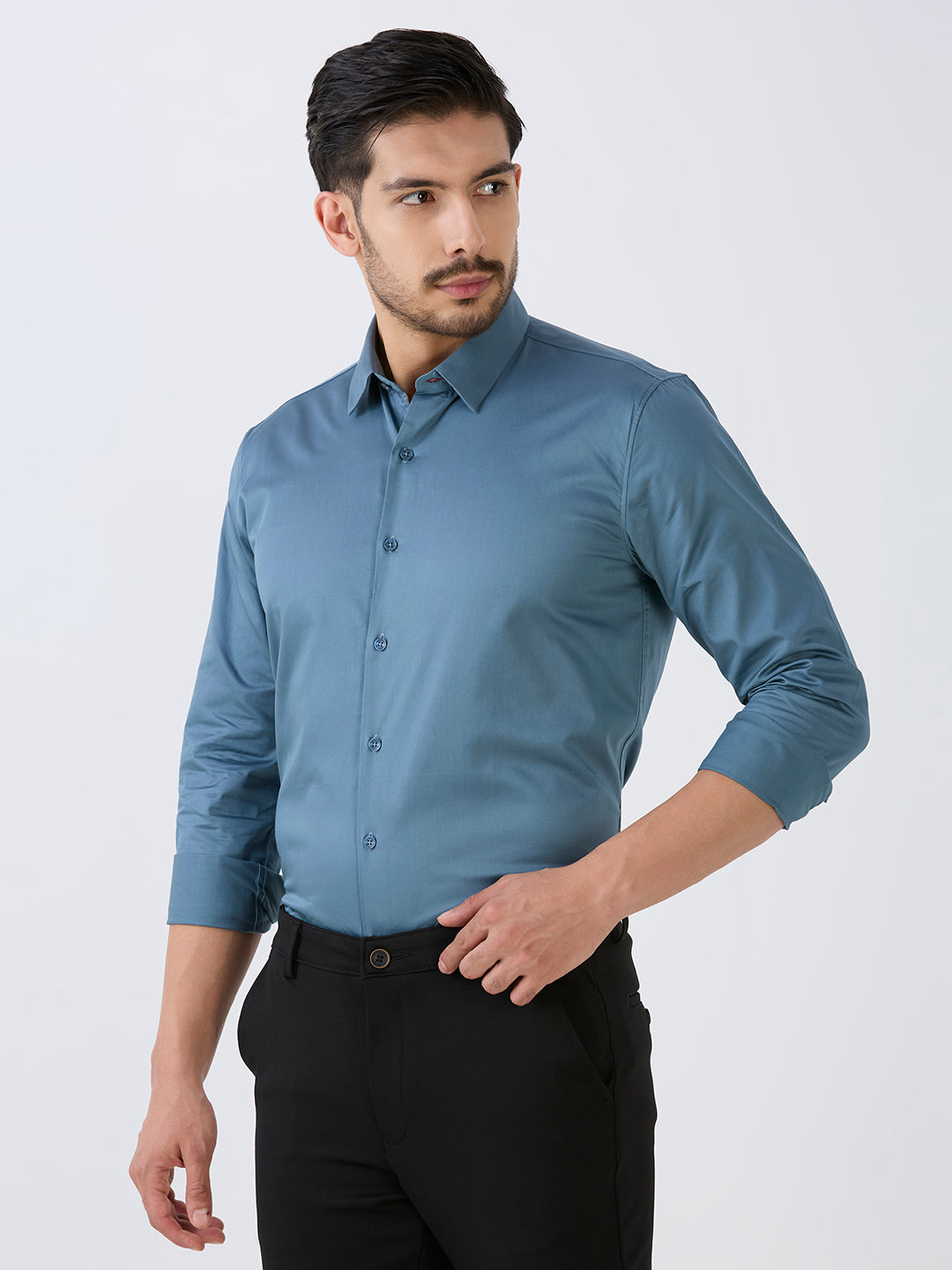 Sea Green Slim Fit Premium Cotton Satin Solid Shirt