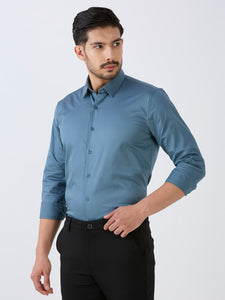 Sea Green Slim Fit Premium Cotton Satin Solid Shirt