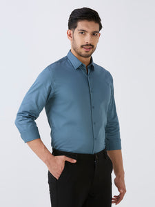 Sea Green Slim Fit Premium Cotton Satin Solid Shirt